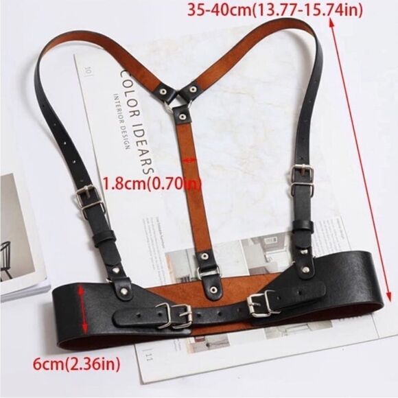 Harness Belt Black Leather Goth Rave Adjustable - Picture 2 of 4